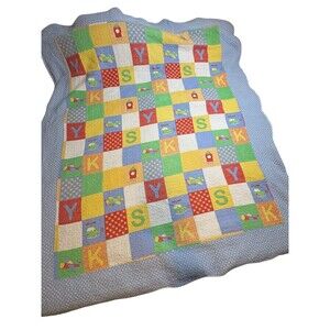 Quilt Airplane Sky Helicopter Blue Green Checkered Back Flaw 68”79” Twin
